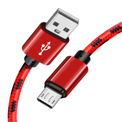 Nylon micro USB kabel 1 meter rood