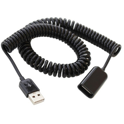 Gekrulde USB verlengkabel - 3 meter - zwart