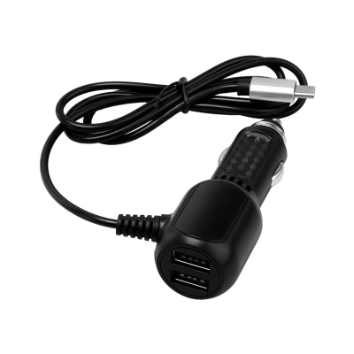 Autolader met ongekrulde USB-C kabel en 2 USB poorten
