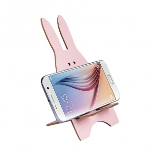 Telefoonhouder houten konijn roze