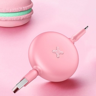 Lightning naar USB kabel oprolbaar roze