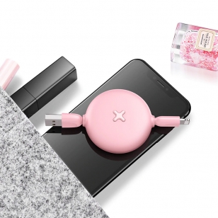 Lightning naar USB kabel oprolbaar roze