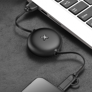 Lightning & micro USB kabel oprolbaar zwart